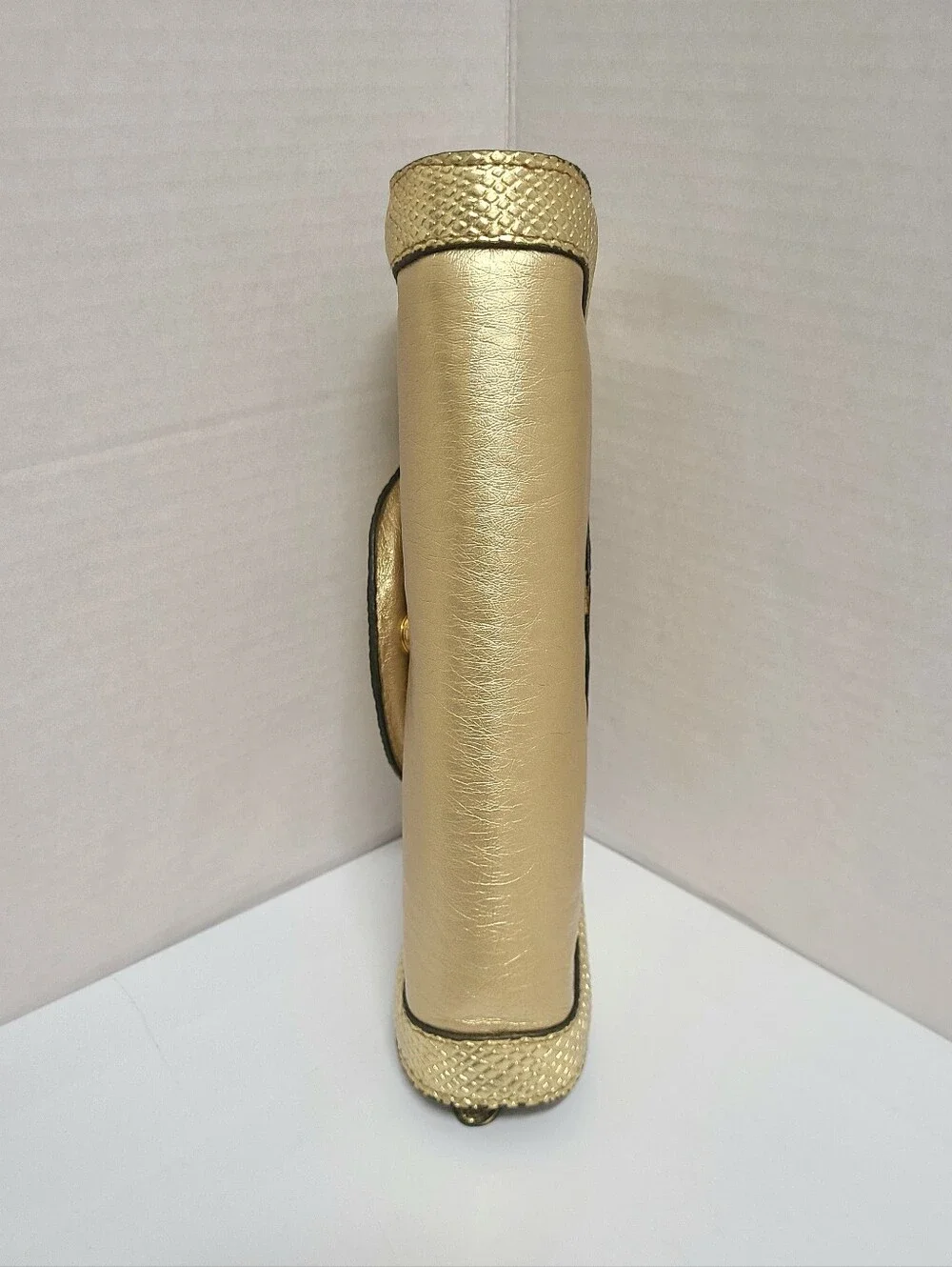 Vtg Versace Y2K Cosmetic Pouch Clutch Bag Gold Metallic Embossed Snakeskin Trim